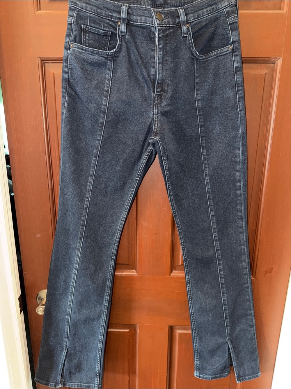 Hudson Barbara High Rise Straight Jeans Size 30 Dark Wash Split Hem $195